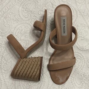 Steve Madden Size 8.5M Tan Suede Double-Strap Espadrille Block Heel Sandals